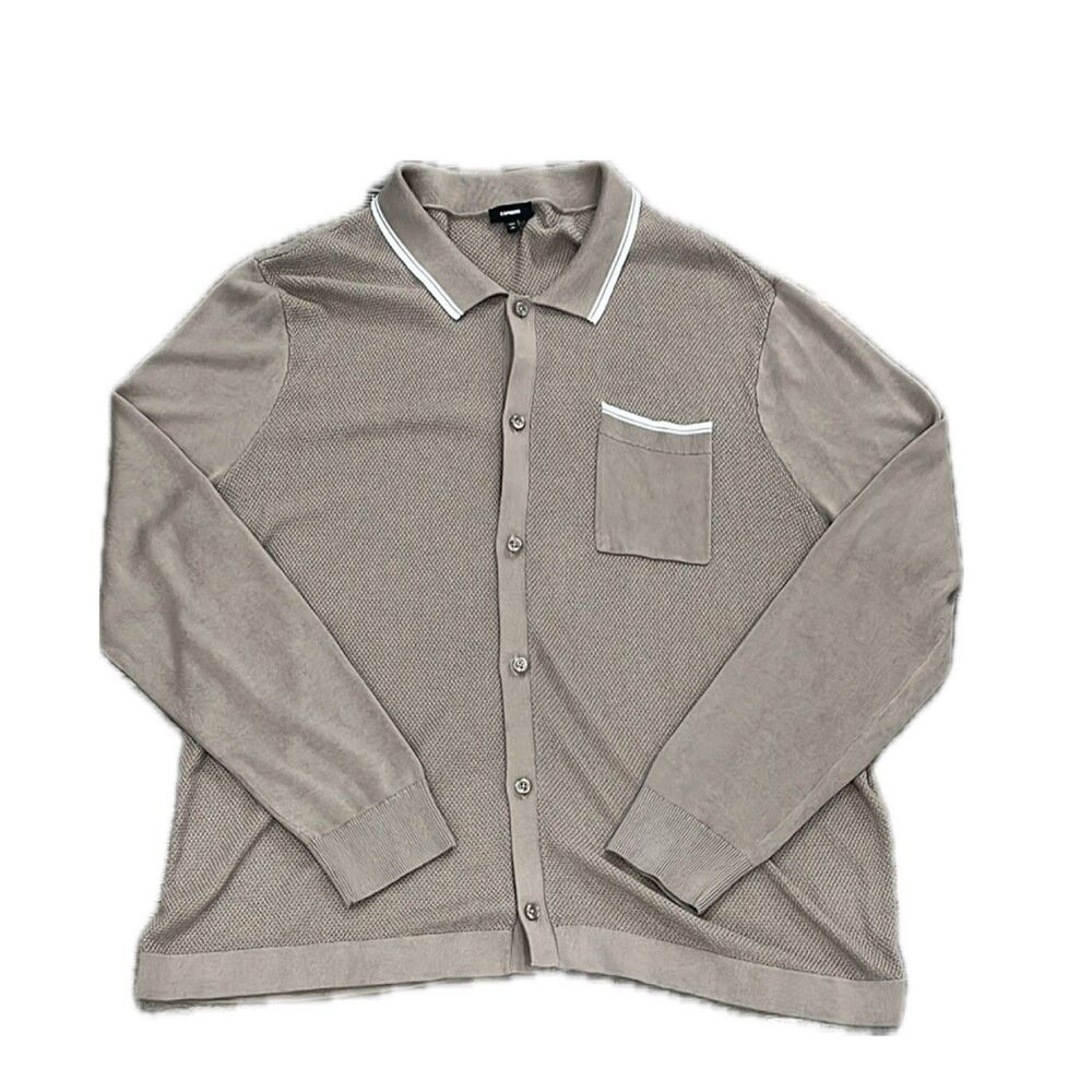 Express Retro Eclectic Grandpa Stripe Tipped Pocket Textured Sweater Polo XXL